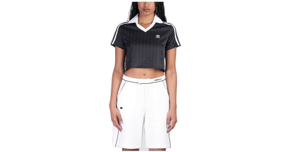 ★ adidas★ Football Jacquard V-Neck Crop Polo Shirt Black Adidas - Football Jacquard V-Neck Crop Polo Shirt in Black