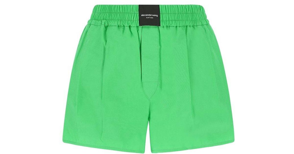 Alexander Wang Logo Patch Straight Hem Shorts in Green | Lyst