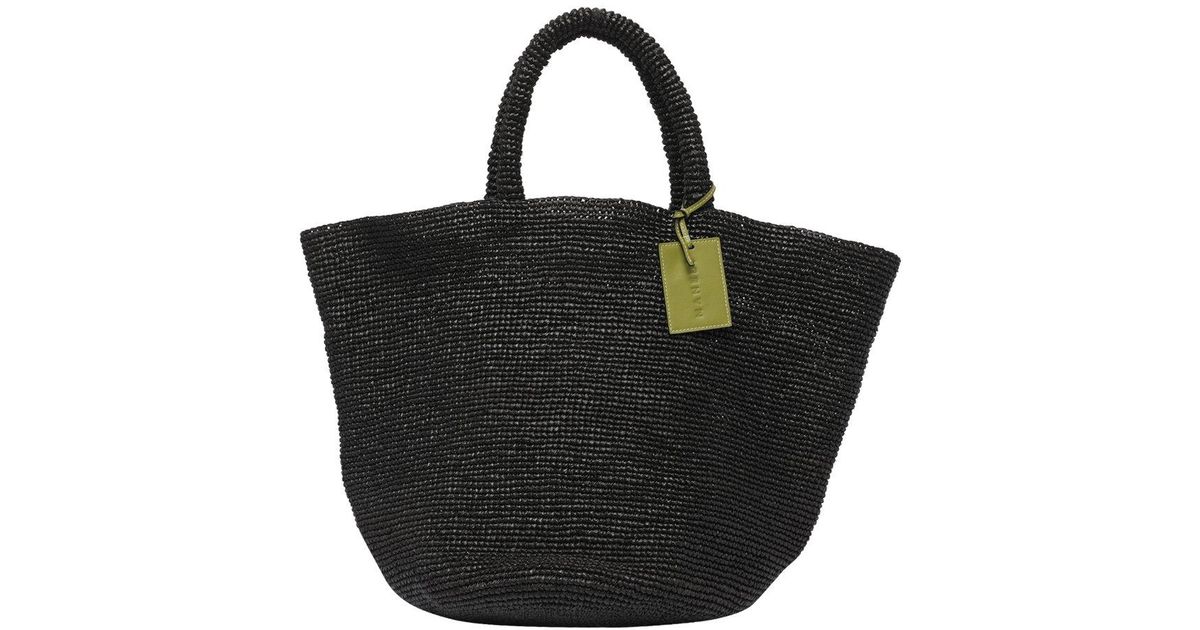 Manebí Large Raffia Tote Bag in Black | Lyst
