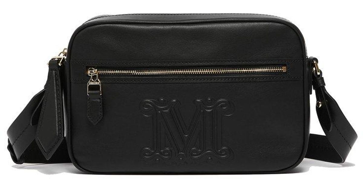 Max Mara Logo Embossed Camera Bag in Black | Lyst