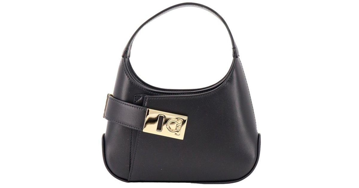 Ferragamo Logo Plaque Gancini Buckled Hobo Bag in Blue | Lyst