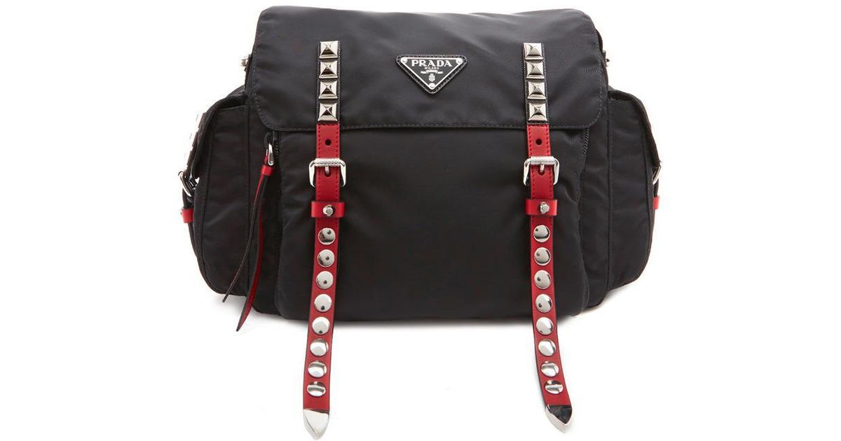 Prada New Vela Studded Messenger Bag in Black
