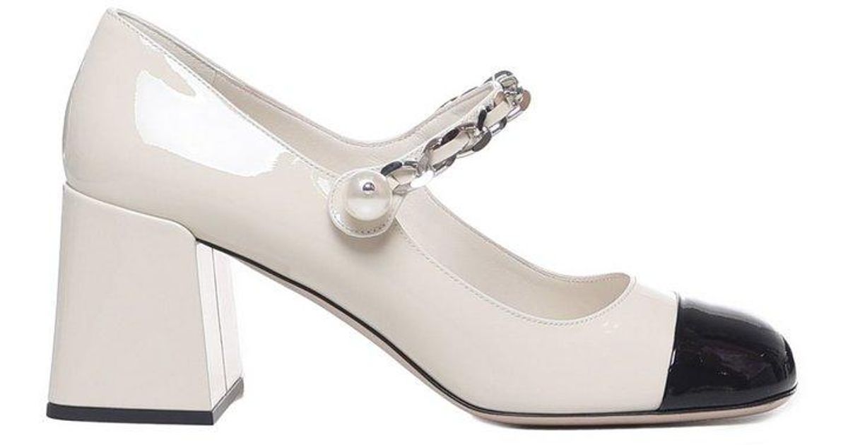 Miu Miu Two-toned Mary Jane Satin Pumps in White | Lyst