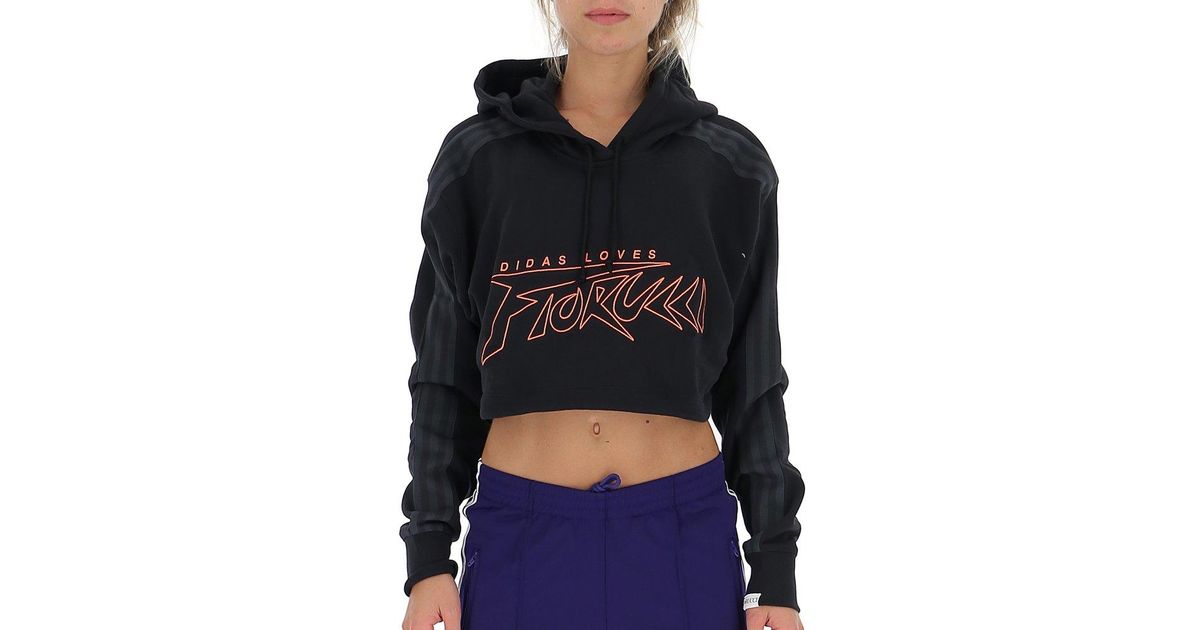 adidas Originals Cotton X Fiorucci Logo Embroidered Cropped Hoodie in Black  | Lyst
