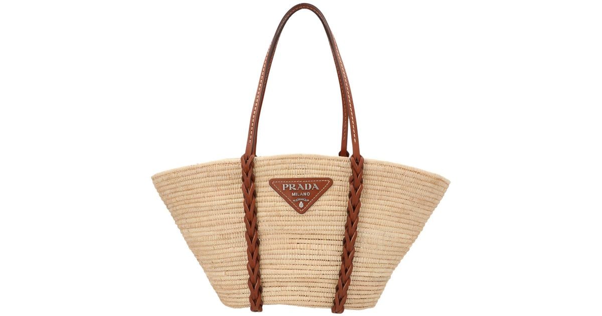 Prada Wicker Woven Tote Bag in Natural Lyst