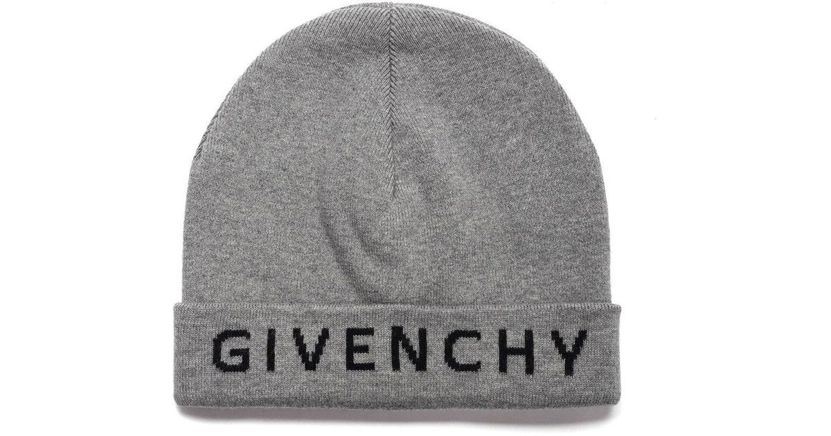 Givenchy Grey Beanie With Black Logo in 