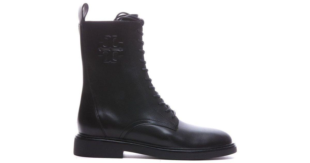 Tory Burch Logo Embossed Side zip Combat Boots in Black Lyst UK