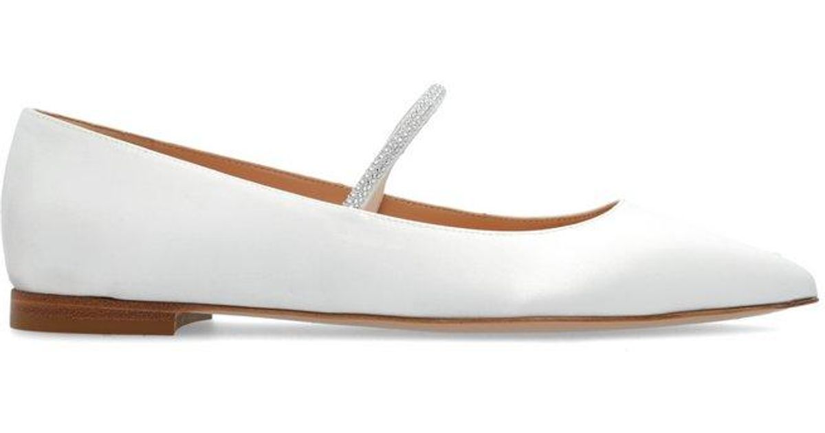 Gianvito Rossi Meridia Embellished Pointed Toe Ballet Flats in White | Lyst