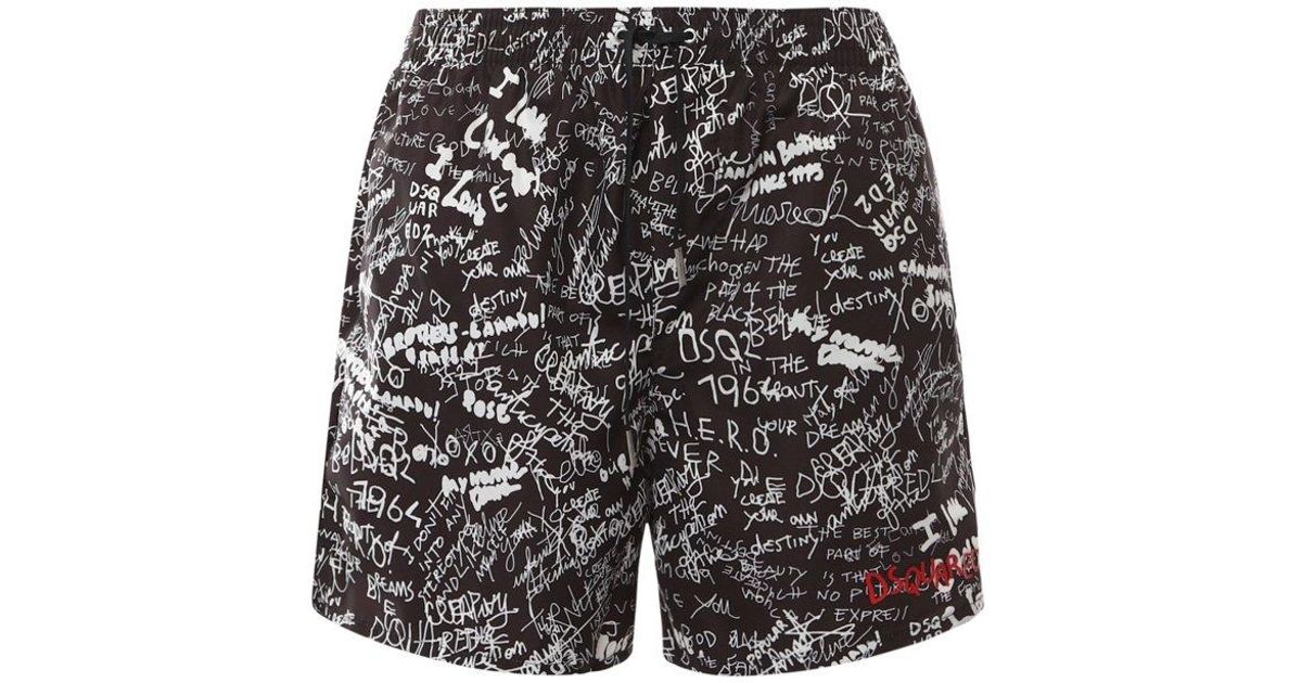 for Men Mens Clothing Beachwear Swim trunks and swim shorts Grey DSquared² Synthetic Scribbles Boxer Swim Trunks in Black Save 52% 