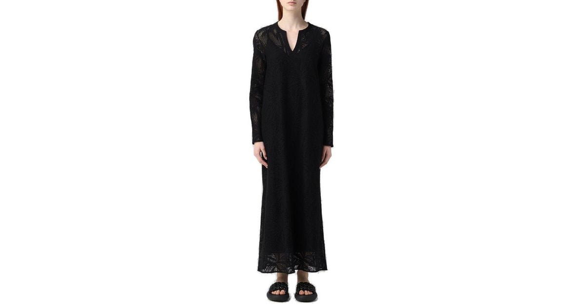 Max Mara Studio Harden Long-sleeved Midi Dress in Black | Lyst