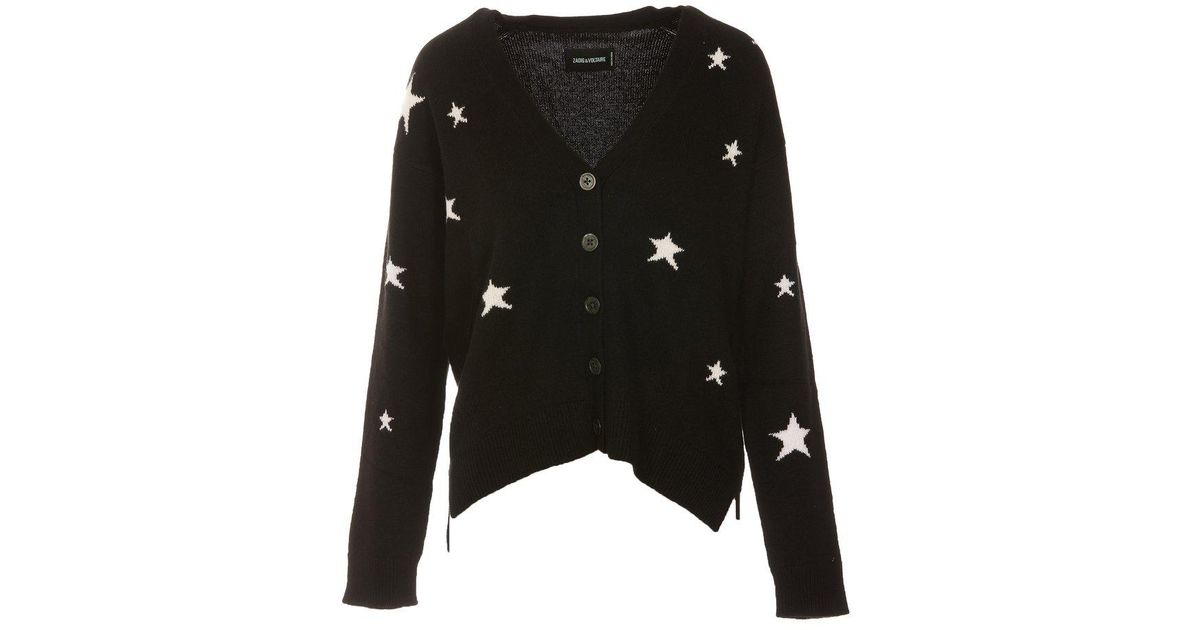 Zadig & Voltaire Cashmere Mirka Stars Buttoned Cardigan in Black | Lyst
