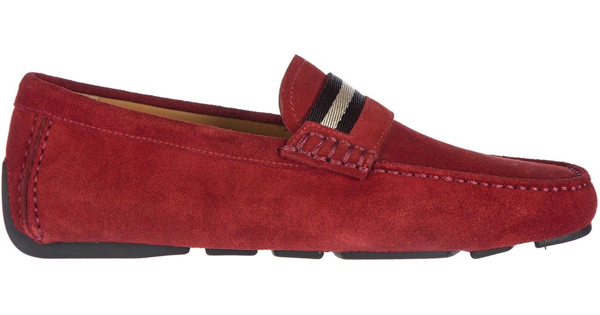 Bally Suede Loafers in Red for Men | Lyst