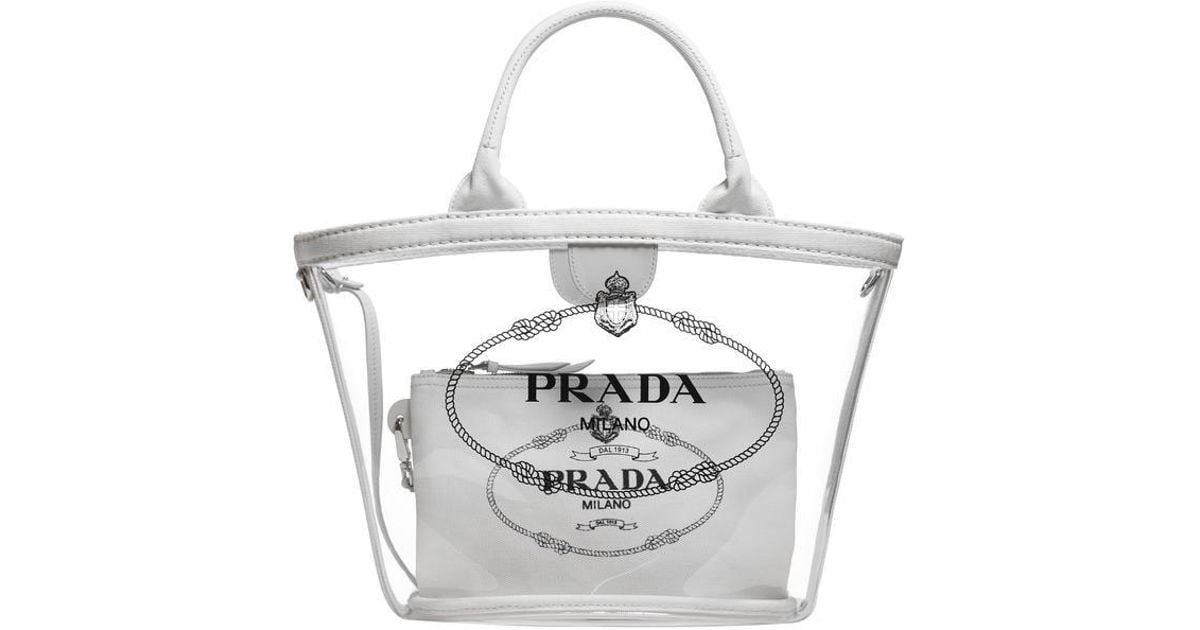 Prada Logo Clear Tote Bag in White - Lyst