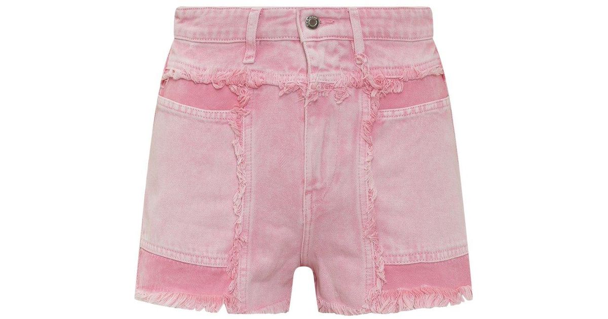 IRO Azura High Waist Frayed Denim Shorts in Pink | Lyst UK