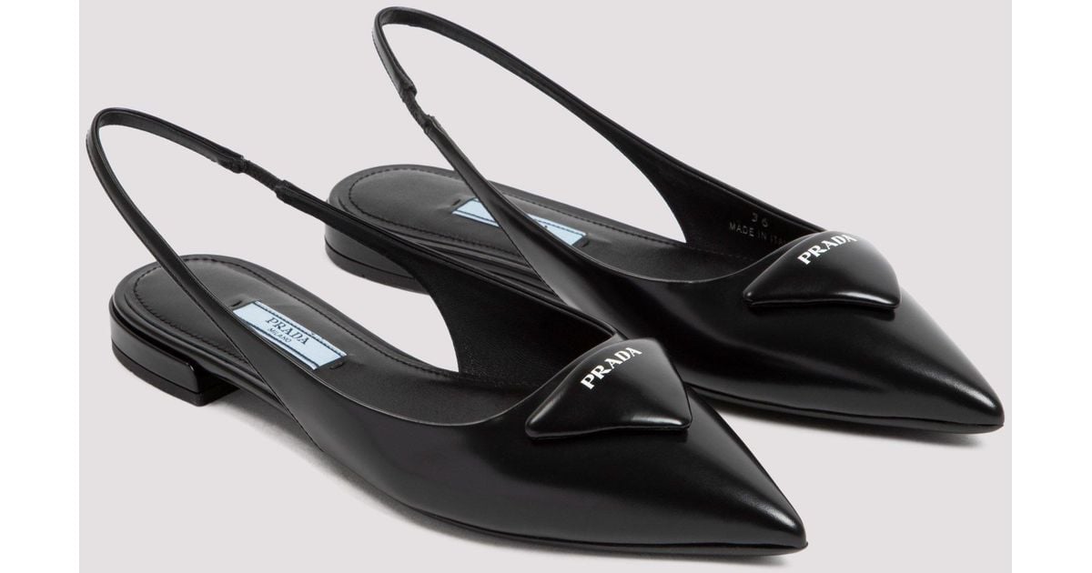 Prada Logo-appliqué Slingback Ballerina Flats in Black