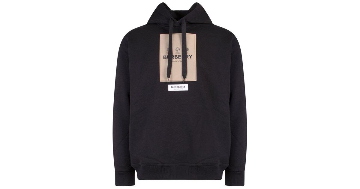 Burberry Logo Printed Drawstring Hoodie in Black for Men | Lyst