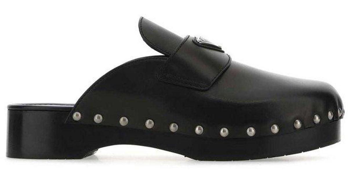 Prada Studded Slip-on Clog Shoes in Black for Men | Lyst Canada