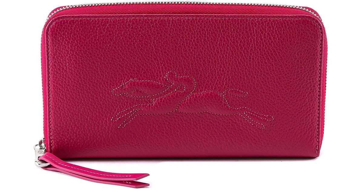 Longchamp Leather Le Foulonné Zip Around Wallet in Red | Lyst