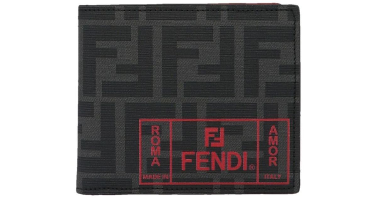 Fendi Cotton Ff Roma Amor Wallet in Black for Men - Lyst