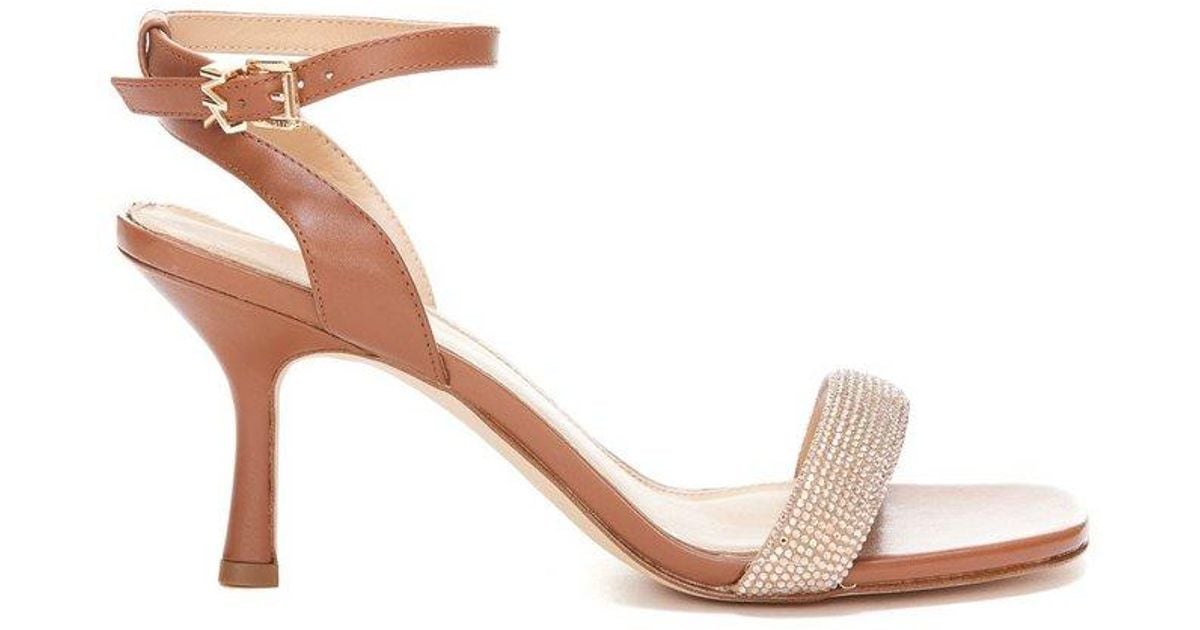 MICHAEL Michael Kors Leather Carrie Embellished Sandals in Brown | Lyst ...