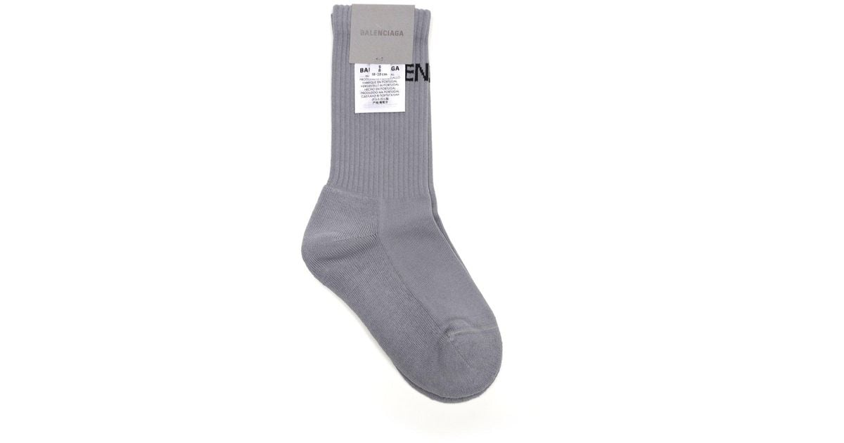 Balenciaga Cotton Logo Socks in Grey 