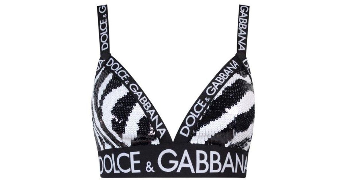 Dolce & Gabbana Sequin Embellished Logo-strap Bra