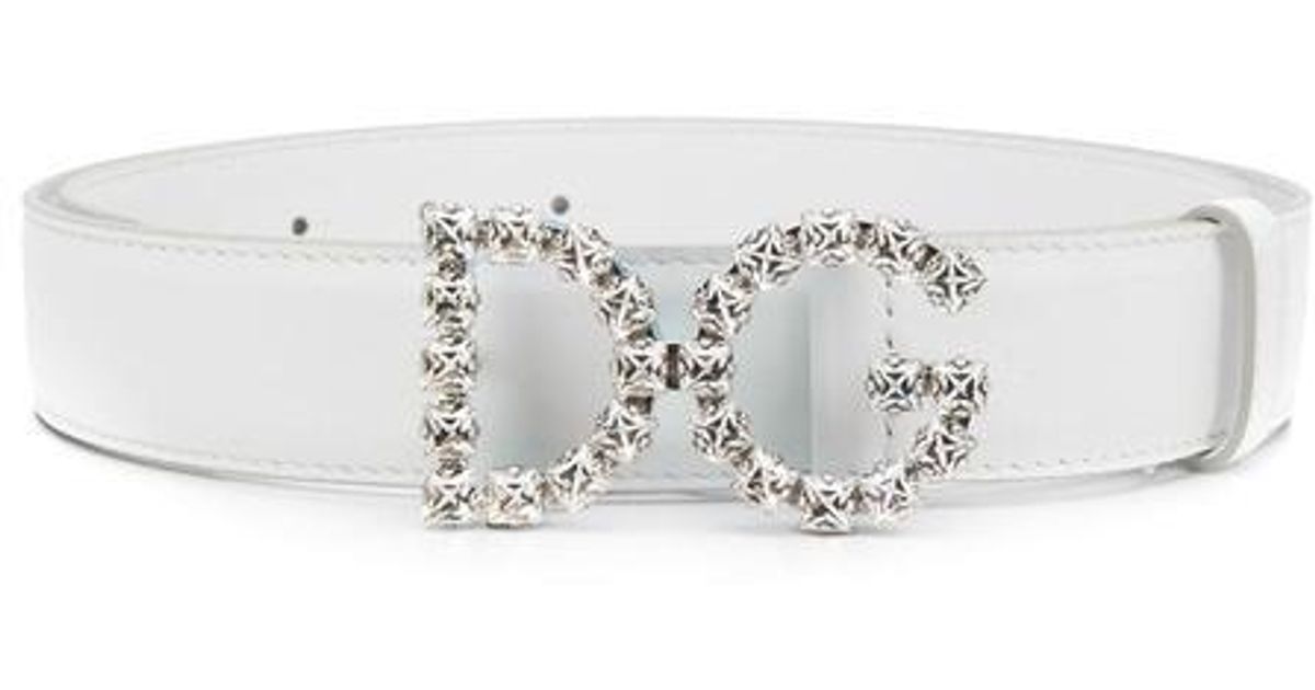 Dolce & Gabbana Leather Dg Belt in White - Lyst