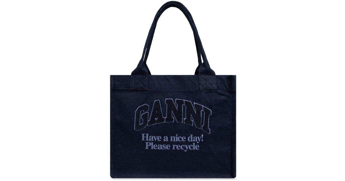 ★Ganni★ XXL Denim Shopper Bag Dark Navy A6278642 A6278642F Blue GANNI XXL DENIM TOTE BAG (A6278) – LOZURI®