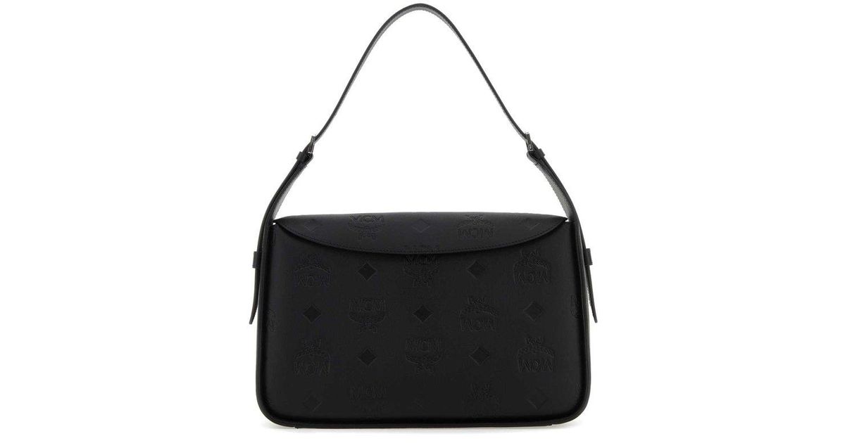 MCM Aren Monogram Embossed Hobo Bag in Black Lyst
