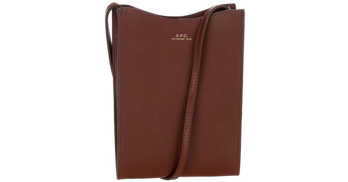A.P.C. Leather Jamie Logo Embossed Neck Pouch in Brown | Lyst