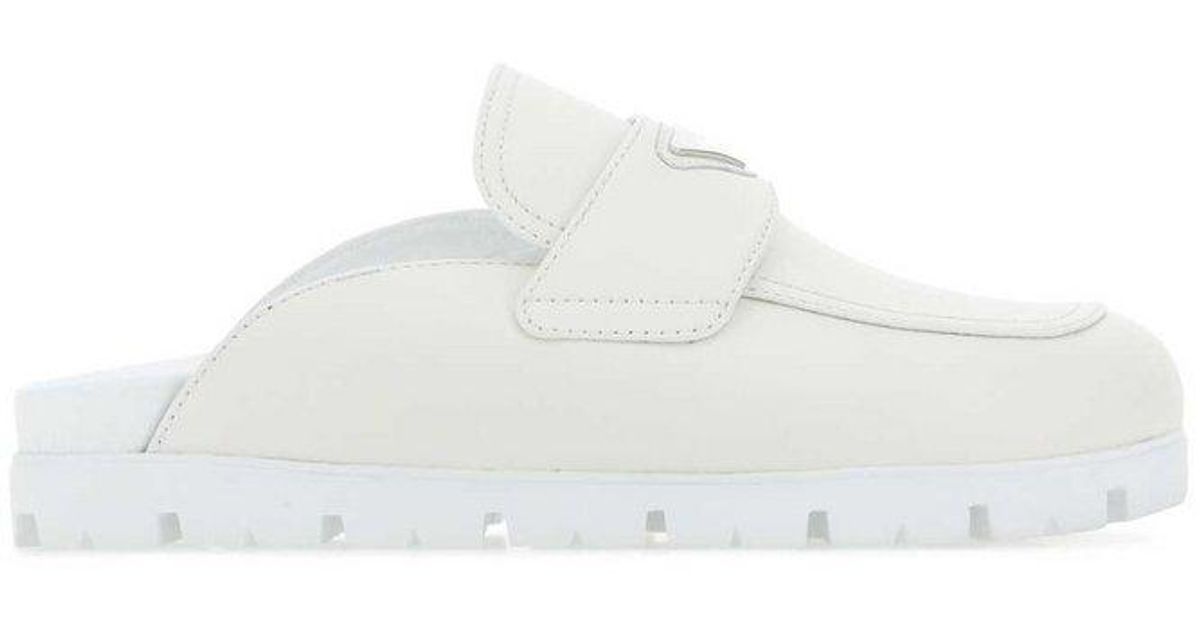 Prada Logo Triangle Slippers in White for Men Lyst Canada