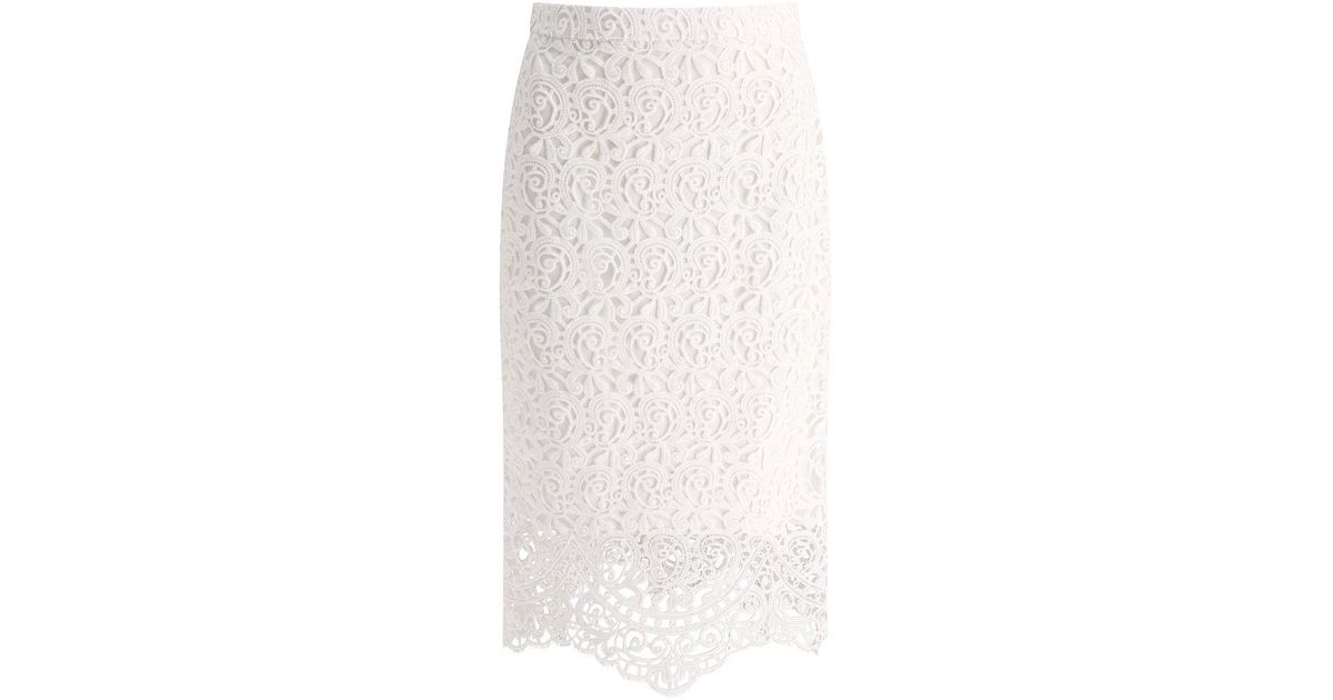 Burberry Macramé Lace Pencil Skirt in White | Lyst