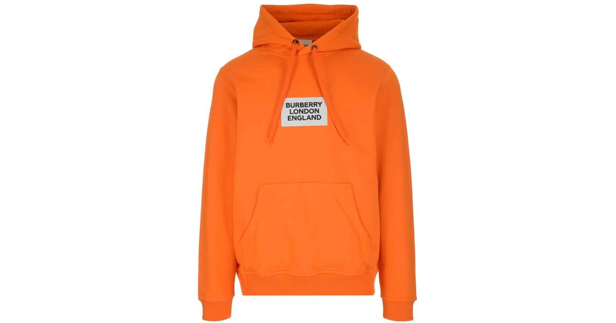 Burberry Logo Print Cotton Hoodie in Orange for Men - Lyst