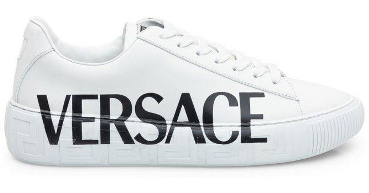 Versace Leather Greca Logo Lace-up Sneakers in White for Men | Lyst
