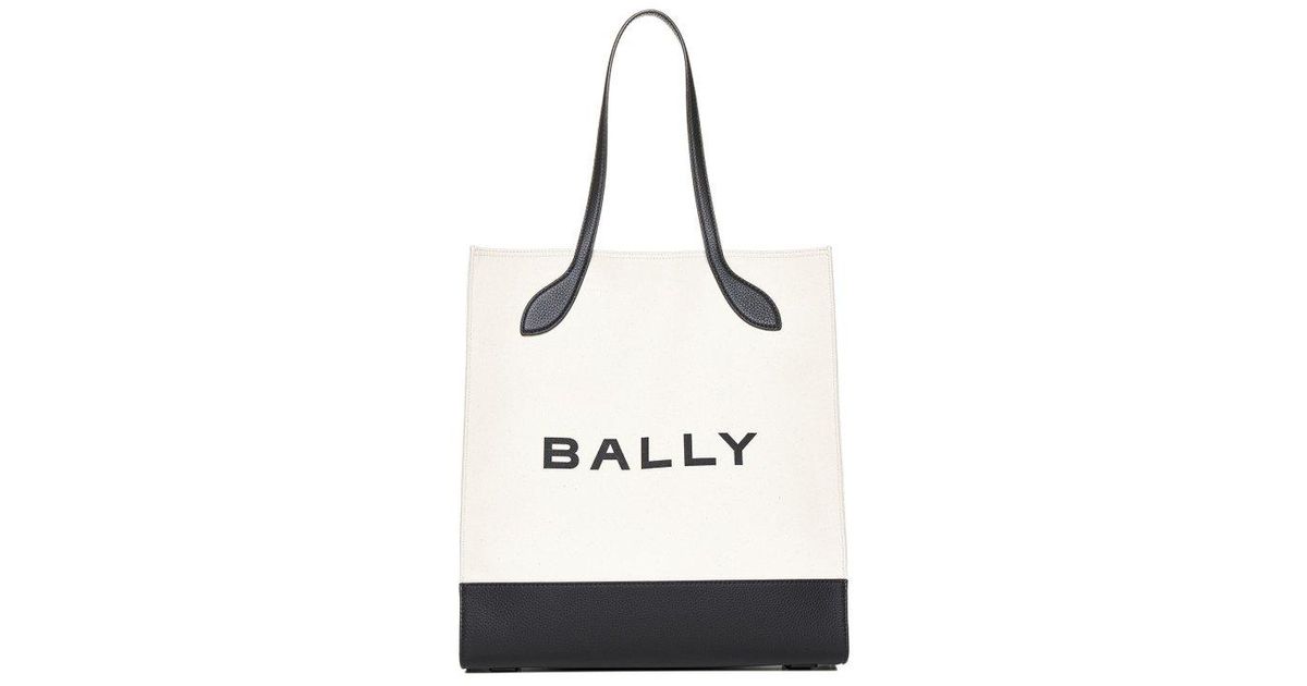 Bally Logo Canvas And Leather Tote Bag in White Lyst