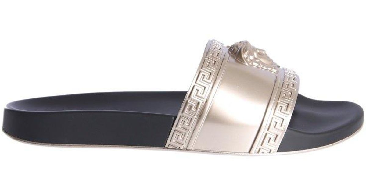Versace Rubber Gold-tone Medusa Embossed Slides in Metallic for Men - Lyst