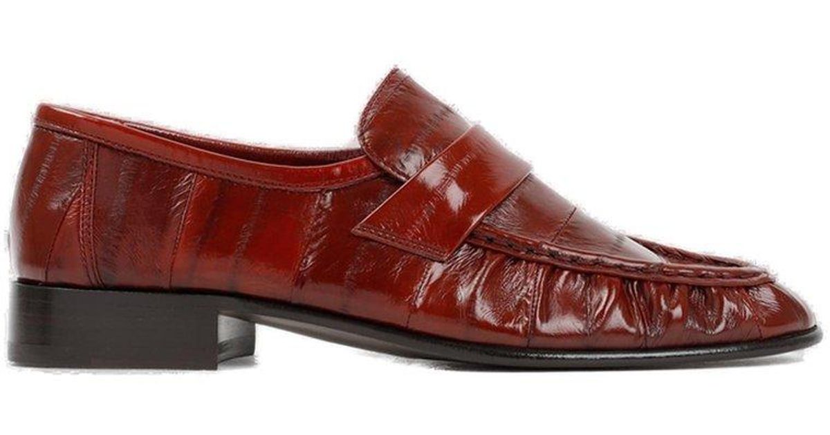 The Row Rucheddetailed Almond Toe Loafers in Red Lyst