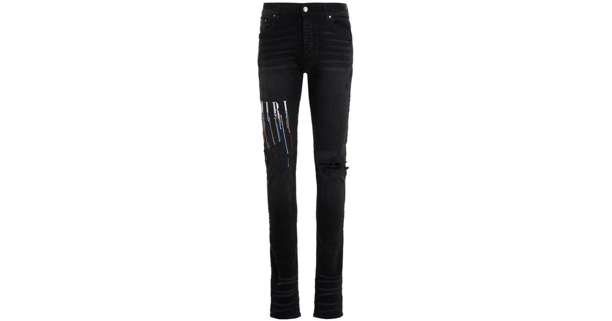 Amiri Denim Paint Drip Distressed Skinny Jeans in Black for Men Lyst
