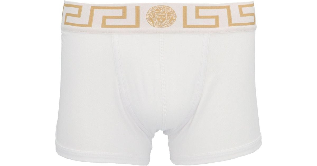 Versace Cotton Greca-print Stretched Boxer Briefs in White for Men - Lyst