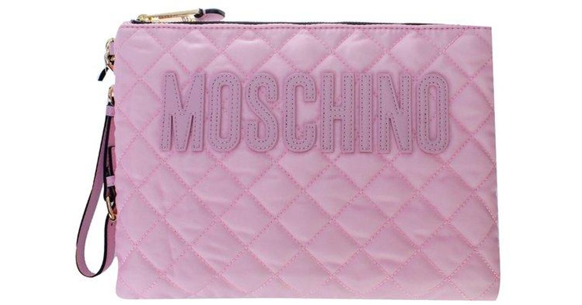 Moschino Logo Quilted Clutch Bag in Pink | Lyst