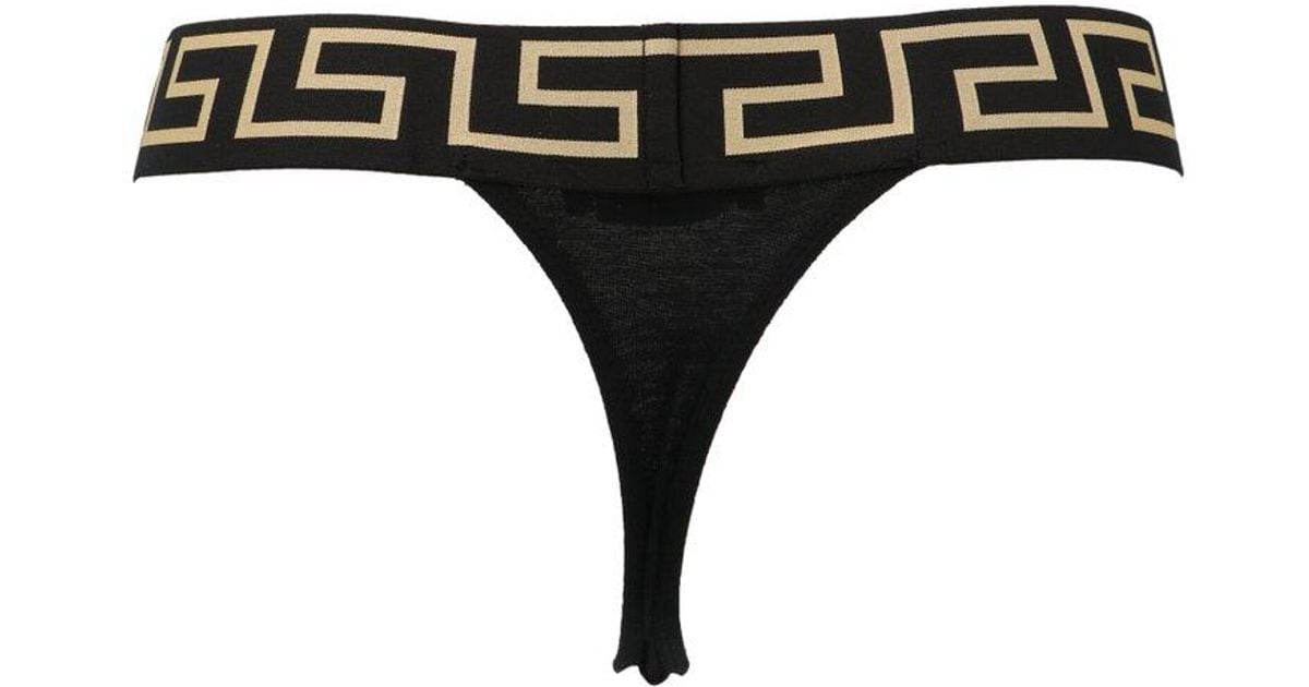 Versace Logo Band Cheeky Thongs in Black
