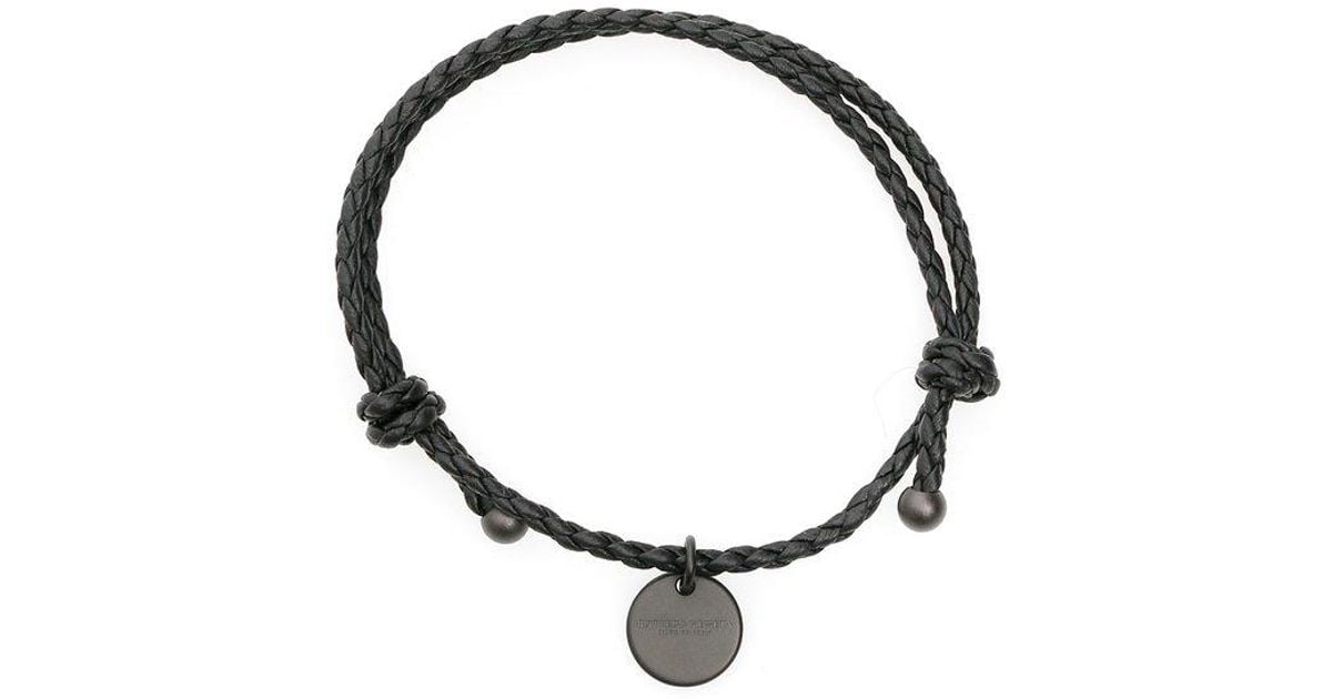 【完売間近】 Bottega Veneta Logo Pendant Woven Bracelet Bottega Veneta Logo Pendant Woven Bracelet in Black | Lyst