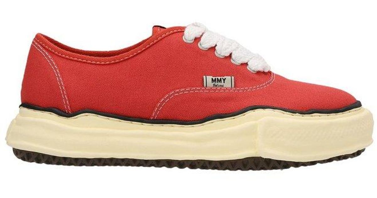Maison Mihara Yasuhiro Cotton Logo-patch Lace-up Sneakers in Red | Lyst ...