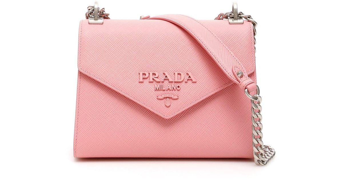 new PRADA pink diamond envelop gold logo wallet on chain crossbody