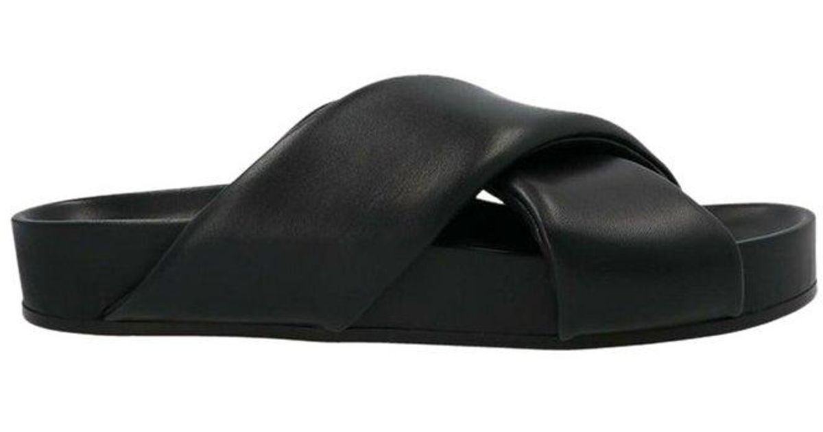 Mens Shoes Sandals Jil Sander Leather Cross Strap Padded Slides in Black for Men slides and flip flops Leather sandals 