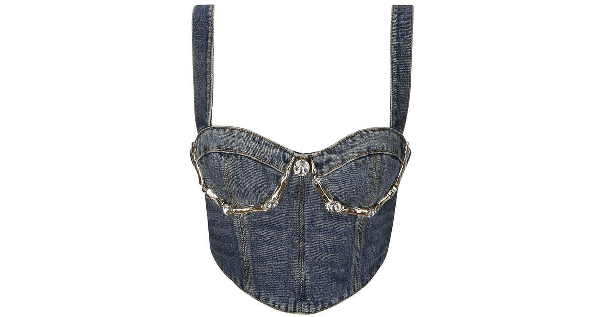Area Claw Cup Embellished Cropped Bustier Top in Blue