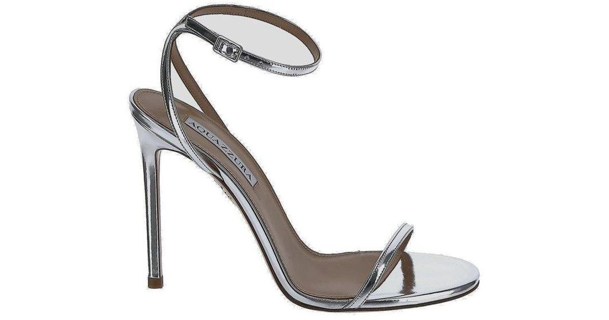 Aquazzura Leather Olie Strappy Heeled Sandals in Silver (Metallic) | Lyst