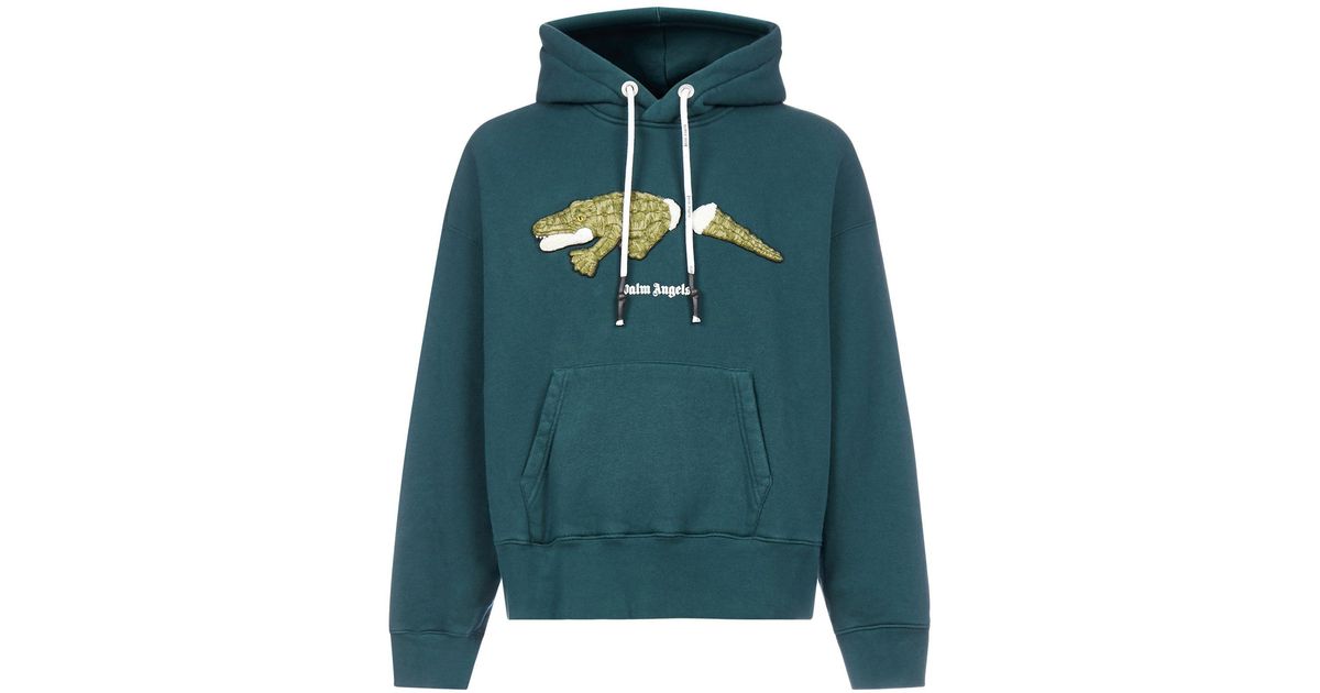 Palm Angels Cotton Croco Hoodie in Green for Men - Lyst