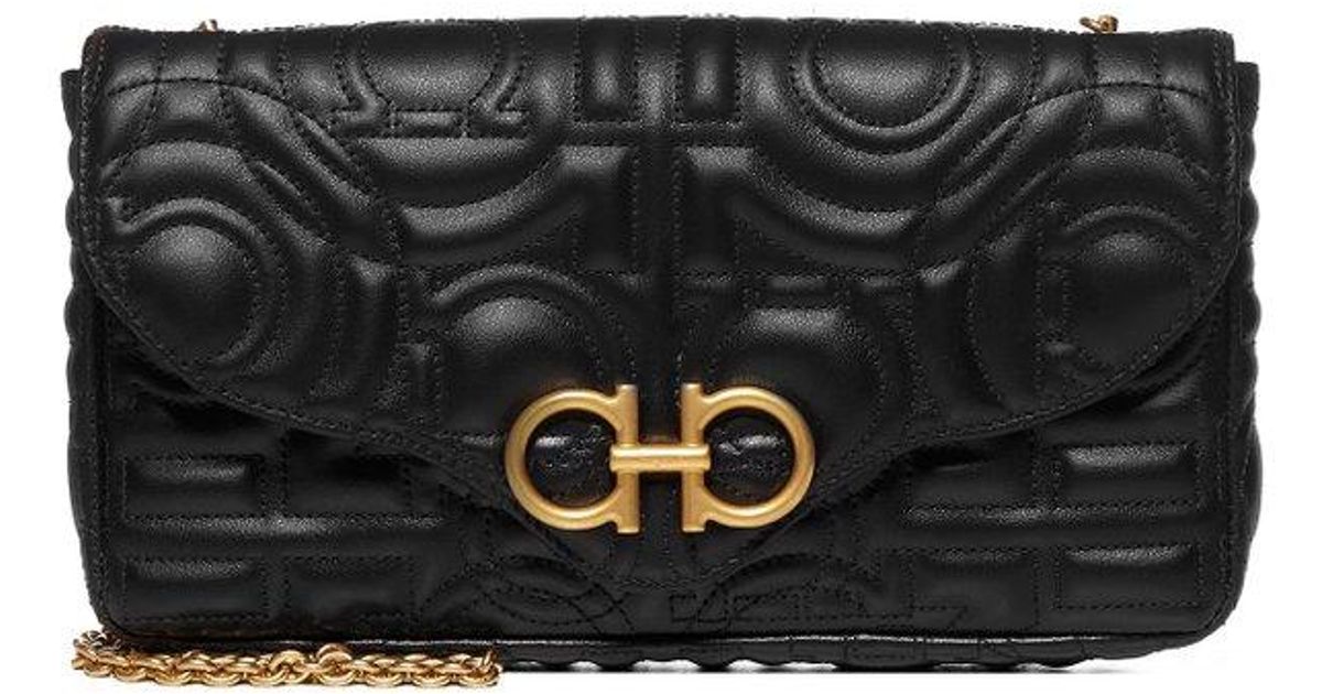 Ferragamo Leather Quilted Gancini Mini Shoulder Bag in Black Lyst