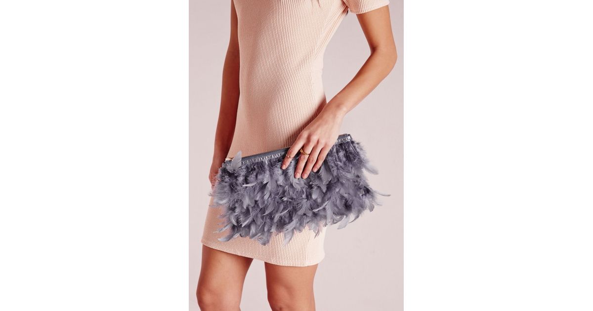 grey feather clutch bag